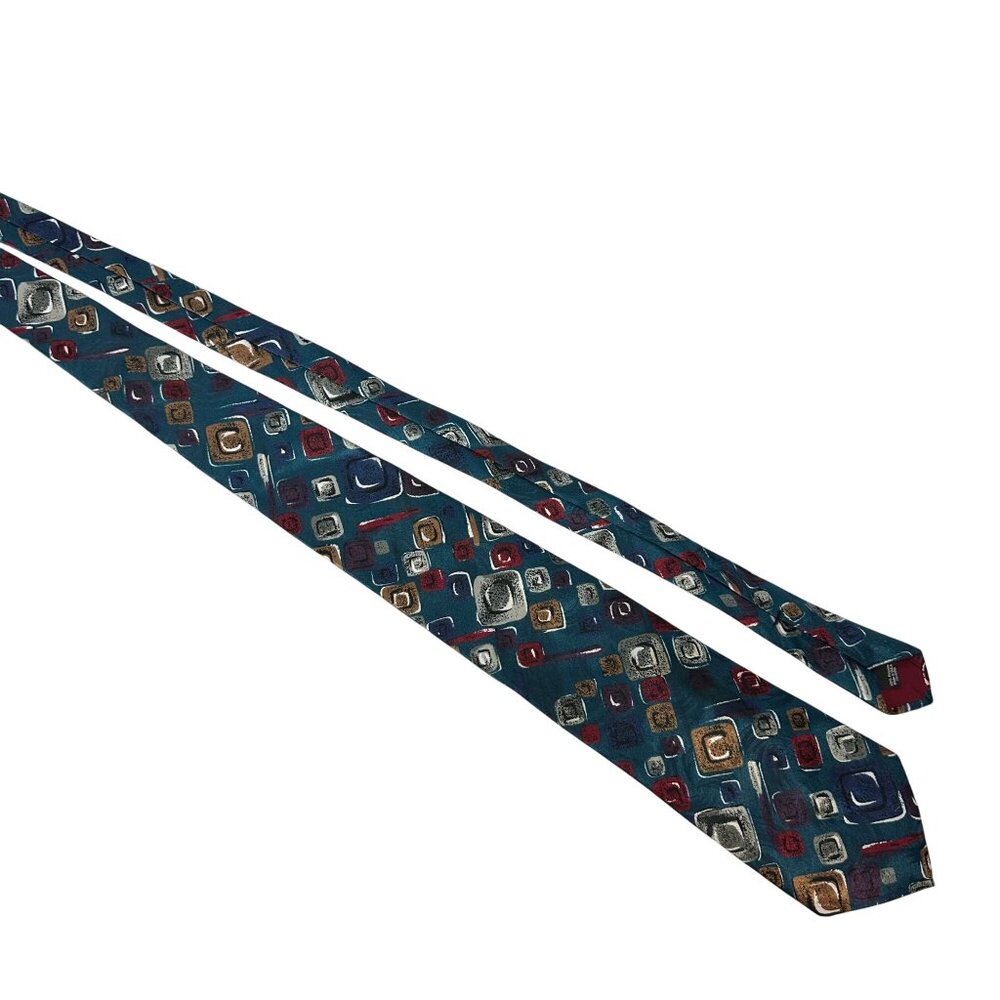 Ketch Classics Mens Geometric Pattern Tie In Teal & Multicolor